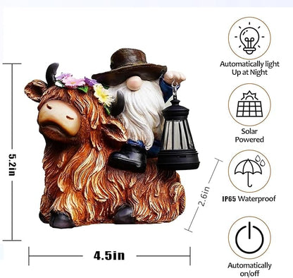 Solar Highland Cow Gnome Garden Decorative Statue - Detachable Lantern - Outdoor Fun Decoration Light Outdoor Decorations for Patio,Yard and Gift for Mom