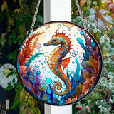 7.9'' Acrylic Window Hanging Decor,Stained Panel Hangings Decorative Acrylic Wall Decor Colorful Ornament Window Hangings for Outdoor Indoor Decor(Sea Horse)