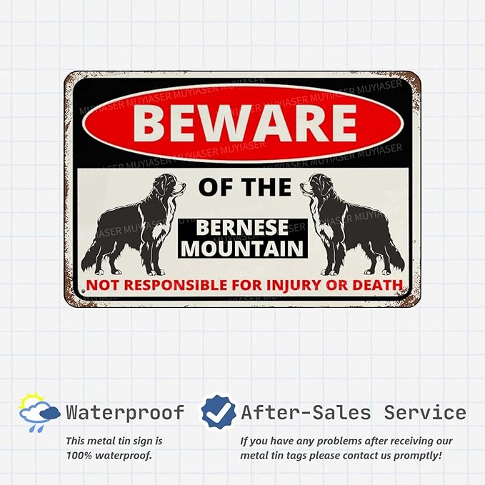 Beware Of The Dog Bernese Mountain Sign Aluminum Metal Tin Signs Outdoor Yard Sign Warning Sign For Fence Yard Home Kitchen Farm Garden Wall Decor 8x12 Inch