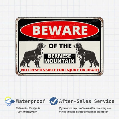 Beware Of The Dog Bernese Mountain Sign Aluminum Metal Tin Signs Outdoor Yard Sign Warning Sign For Fence Yard Home Kitchen Farm Garden Wall Decor 8x12 Inch