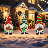 WONDER GARDEN 3 PCS Christmas Gnomes Yard Signs Christmas Decorations Outdoor, Metal Xmas Yard Stakes Gnomes Lawn Decor, Xmas Garden Stakes with Led Lights for Patio Pathway Outside Decorations