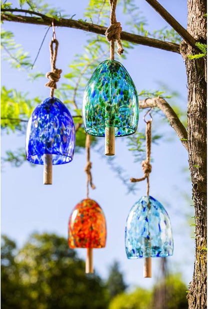 Evergreen Colorful Art Glass Wind Chime | Turquoise Blue| Solid Wood Striker | Natural Deep Tone | 8 Inches Tall | Beautiful Gift for Patio, Garden, Outdoor Home décor
