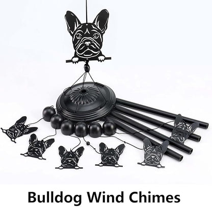 Bulldog Wind Chimes for Outside/Indoors, Bulldog Gifts for Women Mom Grandma, Aluminum Tubes Windchimes S Hook, 37" Wind Chime Hanging Decor for Home Patio Garden Porch Yard (Black-Bulldog)