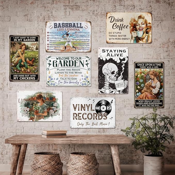 Garden Metal Decor Signs-Plant A Garden,Share the Bounty, Listen to the Birds, Water Your Soul Metal Sign for Gardeners Plant Lovers 12"x8"