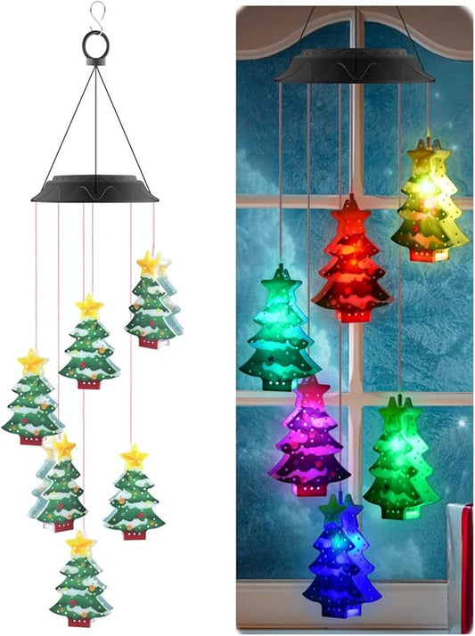 PACETAP Christmas Solar Wind Chimes, Color Changing Led Solar Wind Chimes, Hanging Outdoor Christmas New Year Garden Decor Gift for Children/Mom