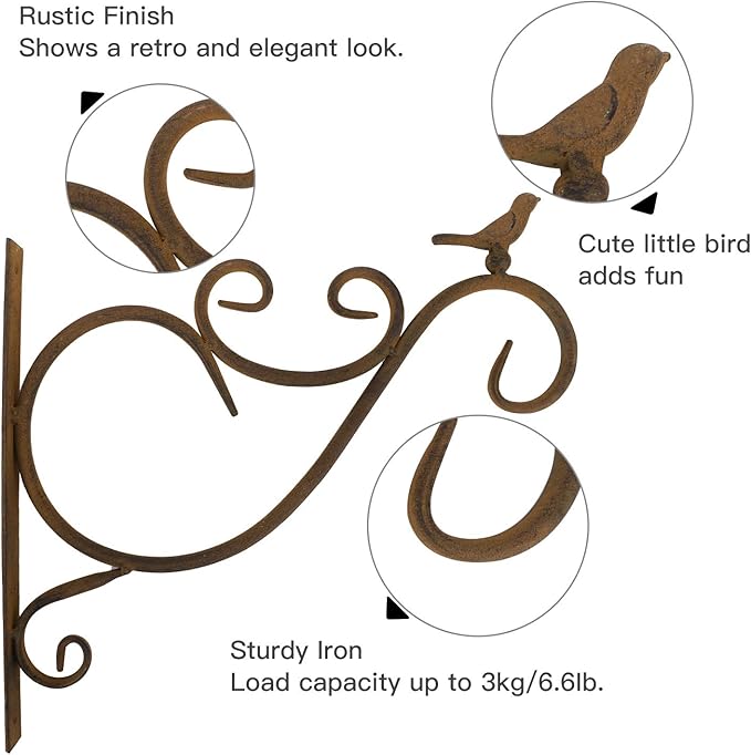 Lewondr Wall Hanging Plant Bracket,2 Pack 12-inch Retro Iron Metal Wall Hanger for Hanging Plant Flower Bird Feeder Planter Indoor Outdoor,Retro
