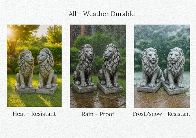 Lions Outdoor Sculpture Concrete Animals Statue Garden Painted Figure Yard Stone Decoration Front Door Entrance Figurines Pair of Lions on Pedestal Cement Gift