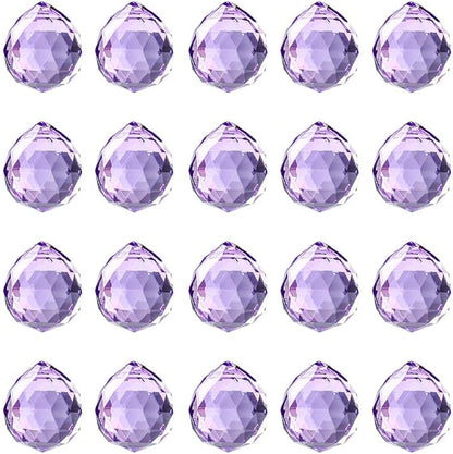 20pcs DIY Crystal Prism Suncatcher for Windows Hanging, 20mm Clear Glass Crystal Sun Catcher Beads Pendants Maker Balls for Indoor Outdoor Garden Feng Shui Home Decor Light Purple