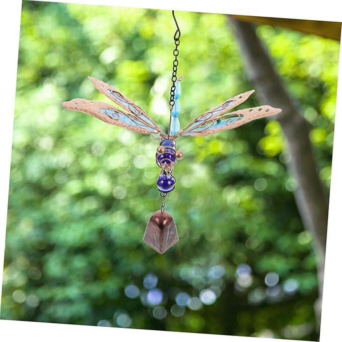 1pc Glow Dark Wind Chimes Dragonfly Design Metal Patio Ornament Outdoor Decor