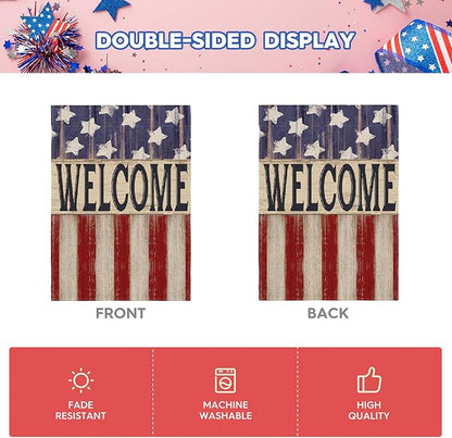 AVOIN colorlife Patriotic 4th of July House Flag 28x40 Inch Double Sided Outside, Memorial Day Retro American Stars and Stripes Welcome Yard Outdoor Decoration