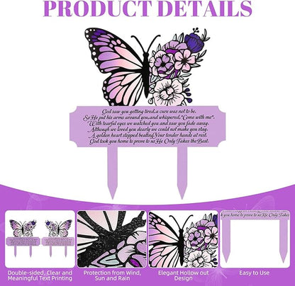 Memorial Grave Markers & Decorations - Weatherproof Metal Sympathy Plaques & Butterfly Stakes for Cemetery, Yard, Garden, Patio - Waterproof Remembrance Grave Stakes for Outdoors