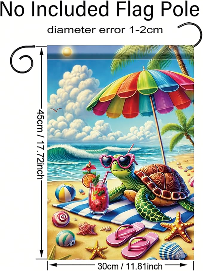 Summer Garden Flag 12x18 Inch Cute Sea Turtle Beach Umbrella Sunglasses Tropical Ocean Design Outdoor Yard Porch Lawn Patio for Seasonal Coastal Home Decor