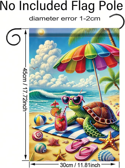 Summer Garden Flag 12x18 Inch Cute Sea Turtle Beach Umbrella Sunglasses Tropical Ocean Design Outdoor Yard Porch Lawn Patio for Seasonal Coastal Home Decor