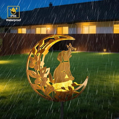 JOBOSI Solar Iron Art Flower Planting Moon Dog Waterproof Outdoor Solar Light for Garden, Yard, Patio Decor, Auto On/Off, Long-Lasting Battery, Unique Gift for Mom, Grandma, Christmas