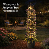 Plow & Hearth Metal Garden Obelisk | Indoor/Outdoor | Powder-Coated Steel | Trellis for Climbing | Floral Pattern | 11" Dia. x 8'H | Bronze