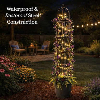 Plow & Hearth Metal Garden Obelisk | Indoor/Outdoor | Powder-Coated Steel | Trellis for Climbing | Floral Pattern | 11" Dia. x 8'H | Bronze