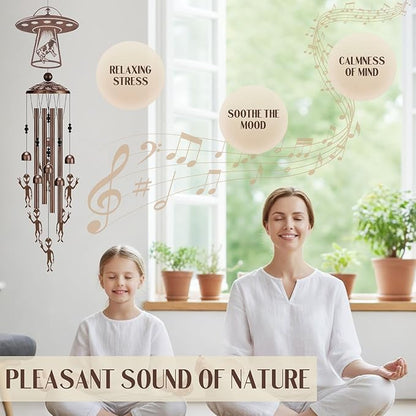 Wind Chimes for Outside - Alien Decor Metal Windchime Outdoor Garden Yard Patio Backyard Indoor Balcony Art Hanging Waterproof UFO Decoration Birthday Gifts for Men Women Mom Grandma Wife
