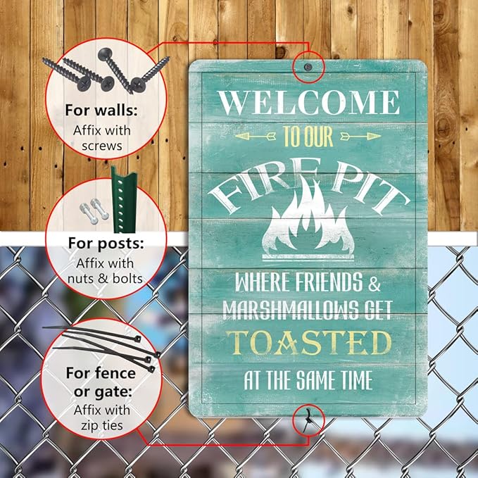 Yniaun Decor Funny Camping Decor Retro Backyard Metal Tin Sign for Campfire Cabin Motorhome Wall Decoration Gift 12 X 8 Inches Firepit Accessories Outdoor & Indoor - Friends & Marshmallows Get Toasted