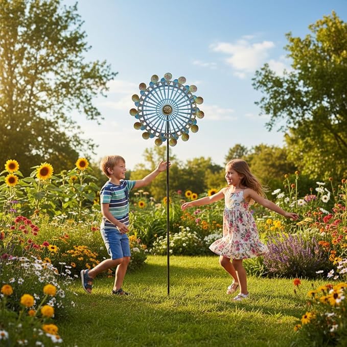 Metal Wind Spinners for Outdoor, Spinning Wind Sculpture with Sturdy Metal Stake, Art Decor for Garden, Yard, Patio, Lawn - Ideal Gift for Family & Friends