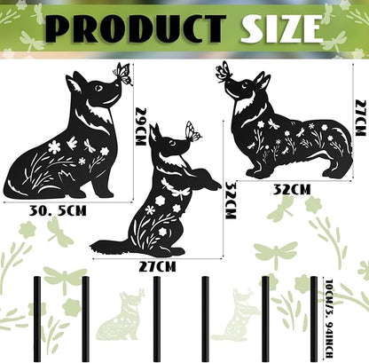 MorningRo 3 Pcs Corgi Metal Dog Garden Decor for Outside 12" Corgi Puppy Garden Stake Black Silhouette Statues Outdoor Decoration Women Men Dog Lovers Spring Patio Lawn Yard Art