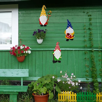 Gnomes Decorations for Yard,Metal Gnomes Decorative Garden Stakes，Garden Ornaments for Outside Yard Lawn,Outdoor Porch Patio (Mix)
