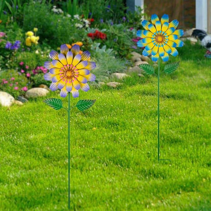 Metal Flower Decorative Garden Stakes,2 Pack Spring Outdoor Decor Large Metal Yard Art for Flower Bed Yard Lawn Decor