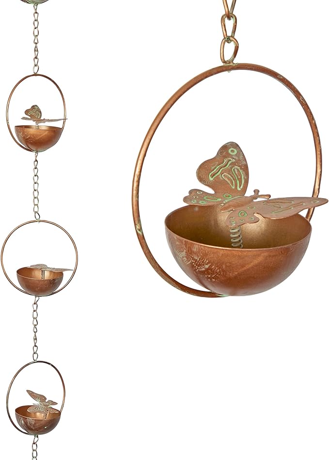 Alpine Corporation QES142HH Metal Hanging Butterfly with Spring Chain Rain Catcher, Décor for Garden, Patio, & Lawn, 73" H