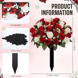 Frienda 2 Sets Cemetery Flowers Grave Stake Metal Floral Decor for Tombstone, Outdoor Gravesite Markers for Mom Dad, Memorial Day Spring Easter Grave Decor(Bouquet,Red,White)