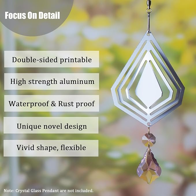 12 Pack 4inch Sublimation Wind Spinner Blanks 3D Aluminum Metal Wind Sculpture Kinetic Spinners for Yard Garden Indoor Art Ornaments Xmas Hanging Decoration (Diamond)