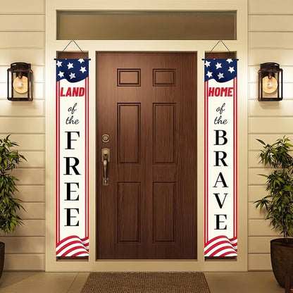 BlissYard 2Pcs Patriotic Themed Door Banners 4th of July Decorations Memorial Day Banner Hanging Porch Signs Banners for Independence Veterans Labor Day for Front Yard Indoor Outdoor Supplies