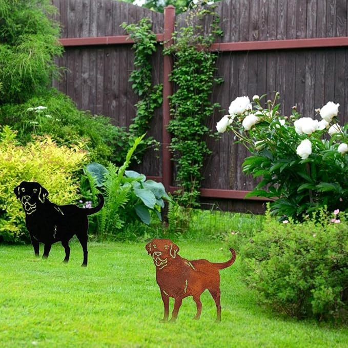 Pssopp Garden Metal Dog Stakes, Labrador Silhouette Animal Sculpture for Backyard Garden Decoration ()
