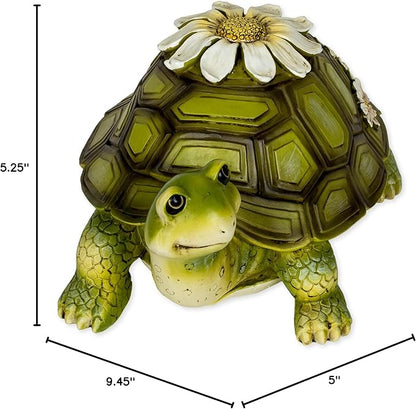 Giftware by Roman Inc., 5.25" H Turtle with Daisies Statue, Garden Collection, Outdoor Statue, Memorial, Resin Stone, Adorable Turtle and Flowers, Garden Décor (5x6x9)