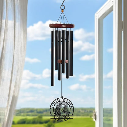 Personalized Customize Name 12 Zodiac Signs Wind Chime, Metal Iron 37 Inch Outdoor Memorial Gift for Garden Yard Patio Home Decor, Black (Virgo)