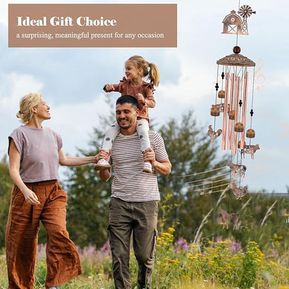 Farmhouse Decor Wind Chimes, Chicken Wind Chime Gift for Women Men, 35" Vintage Metal Farm Animal Windmill & Barn Decor for Home, Outdoor Garden Patio