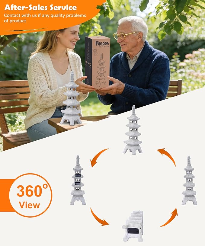 Nacome Solar Pagoda Garden Statues: 15.7 inches Multi-Layer Outdoor Waterproof Resin Zen Decor for Landscape Balcony Patio Porch Yard Ornament(Gray)