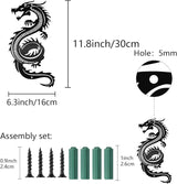 CREATCABIN Dragon Metal Wall Decor Black Iron Wall Art Japanese Chinese Dragon Sculpture Hanging Artwork Decor Gothic Signs Decoration for Indoor Outside Living Room Home Office 11.8x6.3Inch