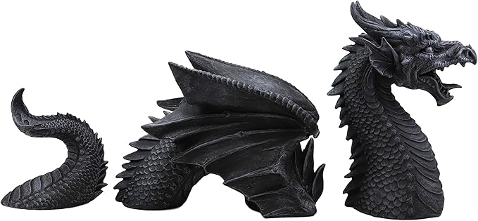 Ebros Swimming Castle Moat Mordor Dragon Lawn Garden Centerpiece Statue 3 Piece 21" Total Length Faux Stone Resin Finish Dungeons and Dragons Decor Figurine
