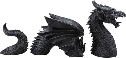 Ebros Swimming Castle Moat Mordor Dragon Lawn Garden Centerpiece Statue 3 Piece 21" Total Length Faux Stone Resin Finish Dungeons and Dragons Decor Figurine