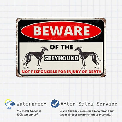 Beware Of The Dog Greyhound Sign Aluminum Metal Tin Signs Outdoor Yard Sign Warning Sign For Fence Yard Home Kitchen Farm Garden Wall Decor 8x12 Inch