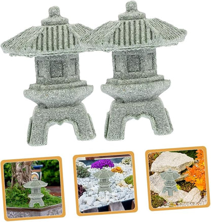 Yardwe 4pcs Miniature Sandstone Pagoda Statues Zen Decor for Use Japanese Lantern Sculptures for Bonsai and Aquariums