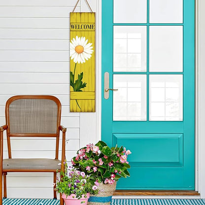 Spring Daisy Welcome Wooden Sign, Summer Rustic Daisy Porch Sign for Front Door Decorations, Front Porch Decor Home Hanging Signs Wall Sign 31.5"H
