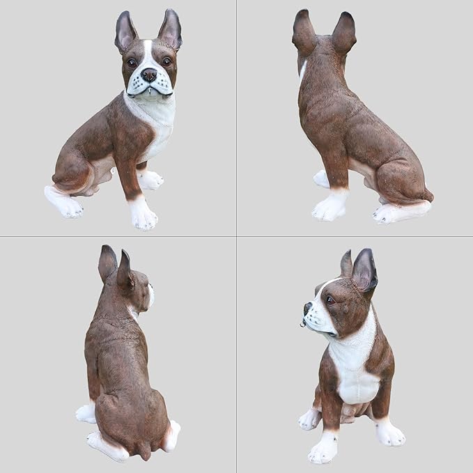 French Bulldog Garden Statue with Solar Lantern & Welcome Sign, 13.8" Realistic Dog Outdoor Decor, Waterproof Resin Animal Lawn Ornament for Patio, Yard, Porch and Housewarming Gift