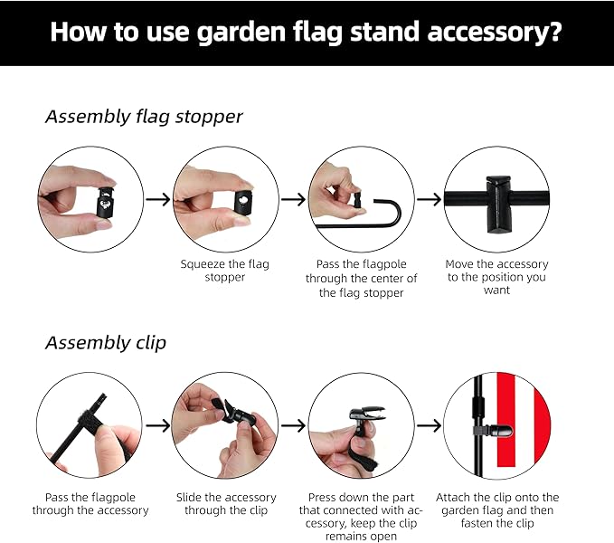 HOOSUN 20 Pack Garden Flag Clips And Stoppers,Tiger Clips Spring Stoppers for Garden Flags Holder,Yard Flag Holder Clip for Small Flags