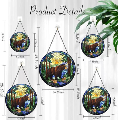Stained Glass Window Hanging - A Black Bear is Walking in The Forest 6.3 Inches Suncatcher for Garden Home Decor for Women Mon Grandma Friends