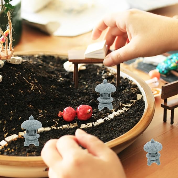 Cabilock Miniature Pagoda Statues 4Pcs Japanese Garden Statue Decor, Stone Lantern Asian Decor Bonsai Micro Landscape Kit Zen Garden Accessories
