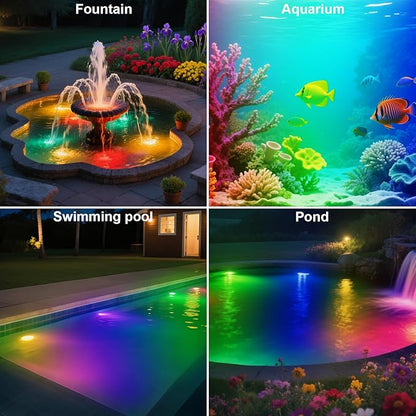 Outdoor Ground & Underwater Pond Lights 47ft - RGB Music Sync, IP68 Waterproof DIY Scene Modes, Works with Alexa Google Assistant, Safe 12V Low-Voltage Path Lights for Garden Patio Pool Wedding Party