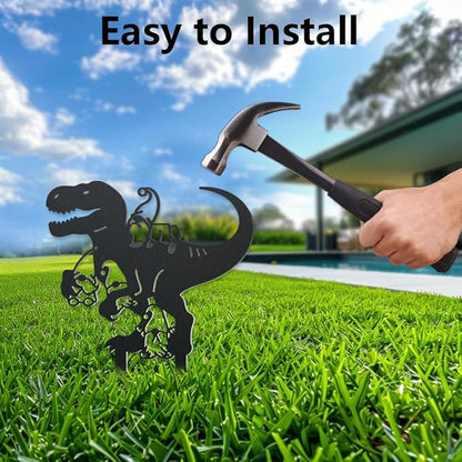 WADORN Dinosaur Gnome Metal Decorative Garden Stakes, Funny Dinosaur Gnome Metal Silhouette Statues Animals Garden Ornament Gifts Black Yard Art Decoration for Outdoor Backyard Patio Lawn Walkways