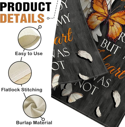 Dyrenson Memorial You Wings Were Ready But My Heart Was Not Decorative Garden Flag, Butterfly Cemetery Yard Outside Home Decoration, Burlap Outdoor Small Decor Double Sided 12 x 18