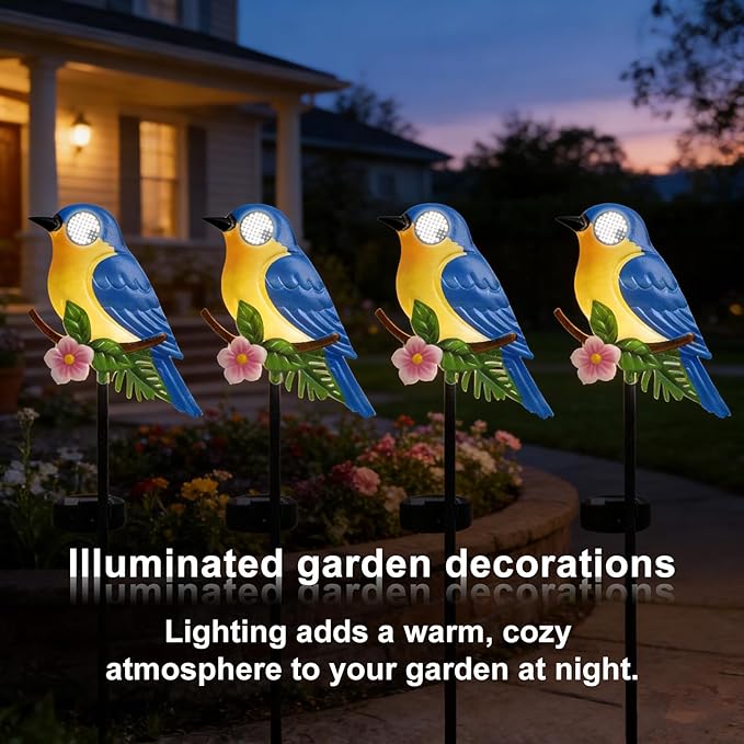 Rngmsi Garden Solar Lights Dynamic Eyes, Bird Solar Garden Lights Stake Outdoor Decorations, LED Lighting Blue Bird Decor Gifts for Patio Yard Pathway Lawn