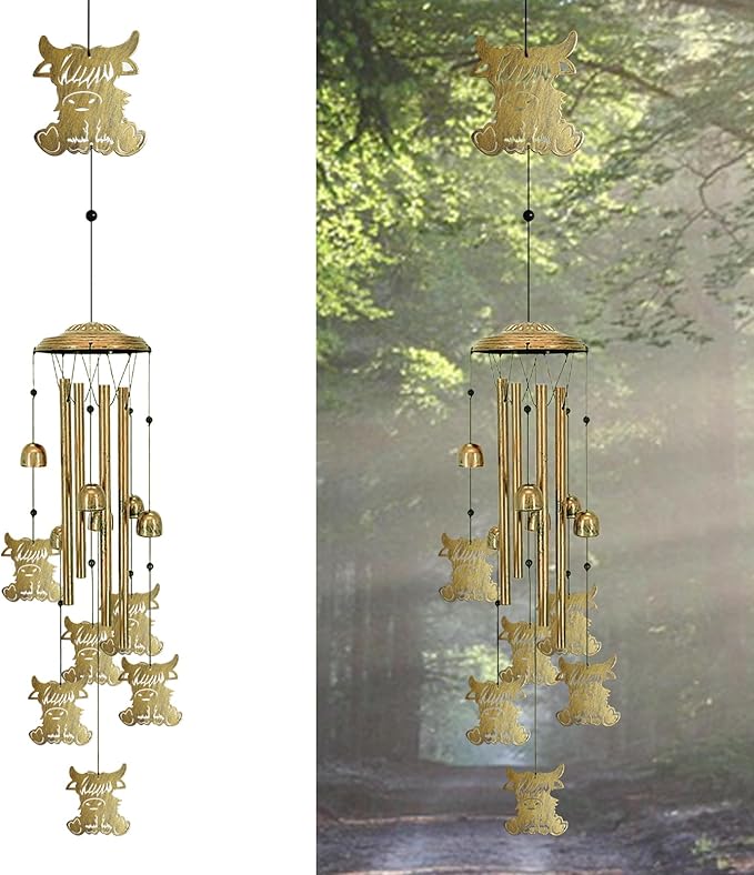 Highland Cow Wind Chimes Outdoor - Large Memorial Wind Chimes for Loss of Loved One, Cute Metals Hanging Highlands Cattle Wind Spinner Decor for Garden, Patio, Backyard, Porch